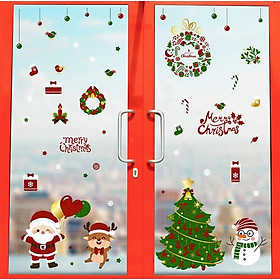 Decal dán tường trang trí Noel - Noel cầm bóng tim đỏ cùng phụ kiện giáng sinh