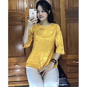 Đồ Lam Đi Chùa # Bà Ba Cài Xéo - Áo Vàg Đậm+ QuầnTrắg,S-49kí Trở Lại