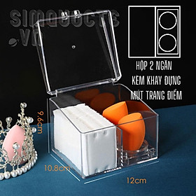 Mua Hộp đựng bông tẩy trang bông tăm kèm khay để mút trang điểm có nắp chống bụi trong suốt HNTS10