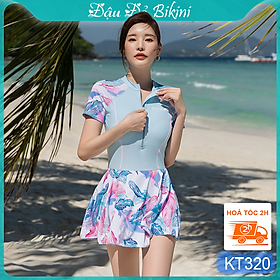 Bộ đồ bơi nữ một mảnh thời trang, dáng liền thân quần đùi váy xinh xắn, tôn dáng người mặc, chất bơi cao cấp co giãn cao, thoáng mịn nhanh khô | KT320