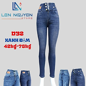 D32_Quần jean nữ, dài, lưng cao, quần bò nữ dáng ôm, quần rin nữ có big size, cho 42kg đến 75kg,LEN NGUYEN STORE - Xanh Đậm