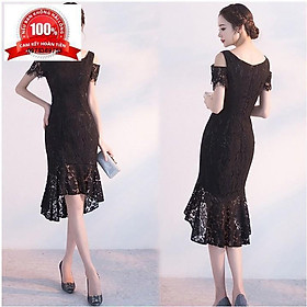 Đầm váy đuôi cá nữ cao cấp đầm ren dáng ôm dự tiệc rớt vai tay ngắn màu đen và màu đỏ