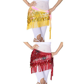 2Piece Belly Dance Tassel Triangle Shawl Belt Chain Costume Hip Scarf Sequin