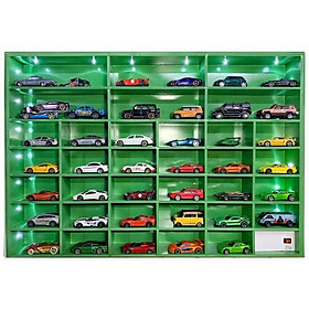 Kệ 35 Ô Trưng Bày Xe Mô Hình Tomica, Hot Wheels Tỉ Lệ 1:64, 1:32 Màu Irish Green