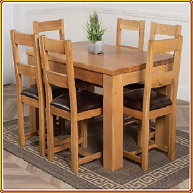 Hình ảnh Bộ bàn ăn Rustic Oak bàn 1m2, kèm 6 ghế juno sofa ( Vàng Gỗ Tự Nhiên)