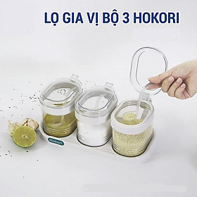 Bộ đựng gia vị Hokori có nắp đậy kèm thìa cao cấp nhựa PP dày dặn bền đẹp hàng Việt Nhật