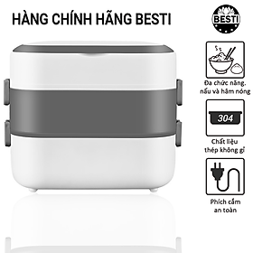 Hộp Cơm Cắm Điện Hâm Nóng Besti 2 Tầng 4 Khay Inox Cao Cấp Không Gỉ, Hộp Cơm Cắm Điện Văn Phòng Sang Trọng Đa Năng, Tiện Lợi Dễ Sử Dụng - Hàng Chính Hãng