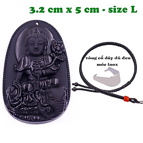 Mặt Phật Phổ hiền đá thạch anh đen 5 cm kèm vòng cổ dây dù đen - mặt dây chuyền size lớn - size L, Mặt Phật bản mệnh