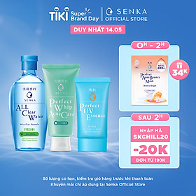 Bộ sản phẩm Senka làm sạch và chống nắng dành cho da mụn (Senka A.L.L.Clear Water Fresh 230ml + SRM Acne Care 100g + Senka Perfect UV Essence 50g)