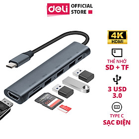 HUB Mở Rộng AOKA by DELI - Hàng Chính Hãng - 4 Cổng USB SD Card TF Card Type C và HDMI Cho Điện Thoại Máy Tính Laptop Truyền Tải Dữ Liệu Tốc Độ Cao Cao Cấp Cho Sinh Viên Học Sinh Văn Phòng