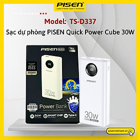 Pin dự phòng PISEN QUICK Power Cube TS-D337 20000mAh, công suất 30W sạc nhanh hai chiều - Hàng chính hãng