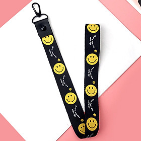 Móc khóa dây Strap dây vải dài hình Smile - đen