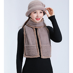 Bộ khăn mũ len nữ cao cấp cho mẹ., sét nón len cho người trung tuổi