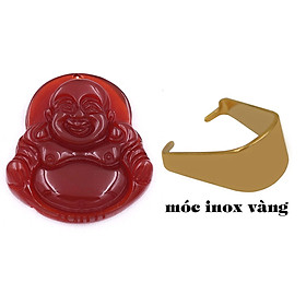 Mặt Phật Di lặc mã não đỏ 2.9 cm kèm vòng móc inox vàng, mặt dây chuyền Phật cười