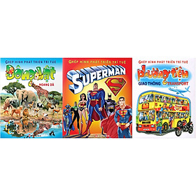Combo 3 Chủ Đề Ghép Hình Phát Triển Trí Tuệ: Superman + Động Vật Hoang Dã + Phương Tiện Giao Thông