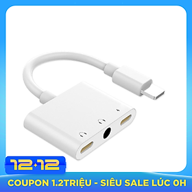 Adapter Chia Cổng Lightning Thành 2 Cổng Âm Thanh 3.5mm Và 1 Cổng Sạc - Trắng