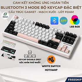 Bàn Phím Cơ Gaming Không Dây Bluetooth XM87 LED RGB Pro Keycap Xịn, White Switch, Hotswap, 3 Mode-Hàng Chính Hãng