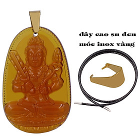 Mặt Phật Hư không tạng pha lê trà 3.6 cm kèm móc và vòng cổ dây cao su đen, Mặt Phật bản mệnh