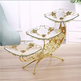 Mua KHAY ĐỰNG HOA QUẢ BÁNH KẸO THỦY TINH KHUNG KIM LOẠI 3 TẦNG BẬC THANG - VD27
