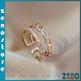 Nhẫn ZenO mạ vàng 2 tầng mắt xích, nhẫn nữ mạ vàng