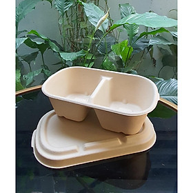 Mua 50 Hộp bã mía Oval 2 ngăn ( 700ml) nắp bã mía (195*115*56)