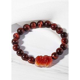 Vòng tay đá  thạch anh mắt hổ nâu đỏ phối tý hưu đá mã não đỏ Ngọc Quý Gemstone