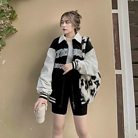 Áo khoác bomber Unisex CỔ BẺ chất nhung tăm SYM ,form rộng 2 lớp đẹp cho nữ,nam