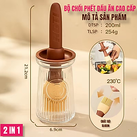 Chổi quét dầu bơ kèm lọ thủy tinh đựng dầu dùng cho làm bánh, nướng BBQ đầu phết silicone 