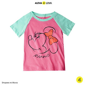 Áo thun cộc tay cổ tròn 4LOVA họa tiết mickey và thú cho bé gái