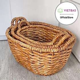 Giỏ lục bình 3 kích thước VIETBAS tròn có quai MAU36