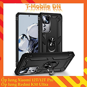 Ốp lưng Xiaomi 12T Pro Redmi K50 Ultra chống sốc 2 lớp kèm nhẫn iring làm giá đỡ cho Xiaomi Redmi K50 Ultra 12T Pro - Đen, Đen