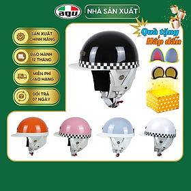 Mũ Bảo Hiểm 1/2 AGU S03N - Hàng Chính Hãng Bảo Hành 12 Tháng - Sản Phẩm Thời Trang Và Cao Cấp - Đen bóng viền caro - L (57-58cm)