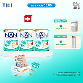 Bộ 3 lon Sữa bột Nestlé NAN OPTIPRO PLUS 4 800g/lon với 5HMO Giúp tiêu hóa tốt + Tăng cường đề kháng (Bé 2-6 tuổi) - Tặng Bảng ghép hình cá sấu có ốp lưng i