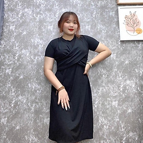 Đầm váy bigsize nữ ngắn tay ôm body dáng dài xéo ngực tạo form, Chân váy dài chất gân tăm co giãn nữ từ 60-95kg G76 - Màu Đen