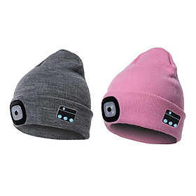 2X Bluetooth Beanie Hat Winter Music Cap Wireless Stereo Earphone Pink+Gray