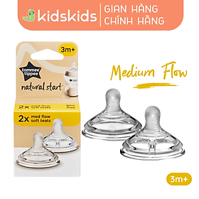 Núm Ty Silicon Siêu Mềm Tự Nhiên Cho Bé Tommee Tippee Natural Start Medium Flow 3-6 Tháng (Vỉ đôi, tách lẻ)