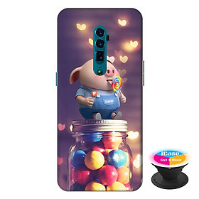 Ốp lưng điện thoại Oppo Reno 10X Zoom hình Heo Con Ăn Kẹo tặng kèm giá đỡ điện thoại iCase xinh xắn - Hàng chính hãng