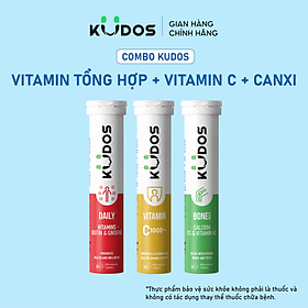 Combo 3 TPBVSK Viên sủi KUDOS VITAMIN C 1000MG + Viên Sủi KUDOS BONE + Viên Sủi KUDOS DAILY (20 viên/tuýp)
