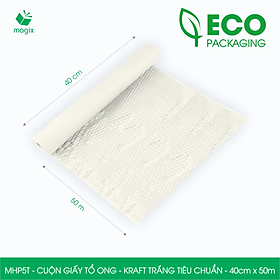 MHP5T - 40cm x 50m - Cuộn giấy tổ ong gói quà, gói hàng chống sốc - Kraft trắng kem Tiêu Chuẩn