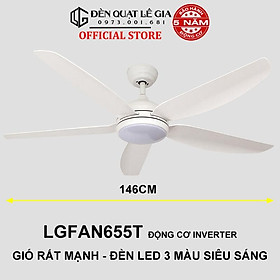 Quạt Trần Đèn Trang Trí LÊ GIA LGFAN655T - Chiều Cao 37cm - Sải Cánh 146cm - Bảo Hành 5 Năm