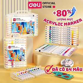 [MỚI] Bút Sơn Acrylic Marker Deli THÊM 80% MỰC - 12/24/36/48/64 Màu Tô Trên Mọi Chất Liệu DIY Vẽ Giày Vải Chai Lọ Nhựa