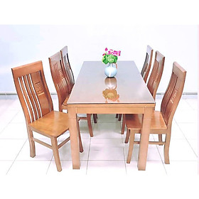 Bộ bàn ăn 6 ghế gỗ sồi mặt đặc , màu cánh gián