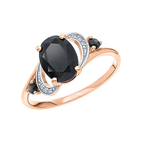 Nhẫn vàng 14KR đính đá chủ Black Spinel và 6 viên kim cương tấm - MOON Jewelry