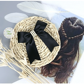Kẹp Tóc Nơ Ruy Băng Phối Hạt Bẹt Xinh Xinh Nhiều Màu KT02