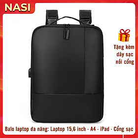 Balo laptop 15.6 inch B1064 NASI hàng cao cấp có cổng sạc tặng kèm dây sạc balo đựng laptop nam nữ mẫu mới thời trang cực chất