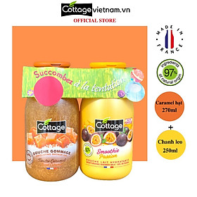 Sữa tắm dạng gel Cottage cặp chai 270ml caramel và 250ml chanh leo