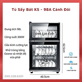 Tủ sấy bát đĩa khử khuẩn cửa kính 2 tầng, máy sấy bát dung tích 98L