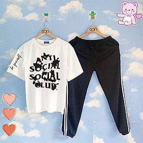 COMBO TIẾT KIỆM Set Đồ Bộ Áo Thun Tay Lửng Quần Kẻ 2 Sọc, Quần Ulzzang 2 Sọc