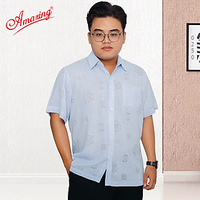 Áo sơ mi nam big size form rộng, ngắn tay, hoa văn hoạ tiết cho trung niên, vải sô mát, hiệu Amazing