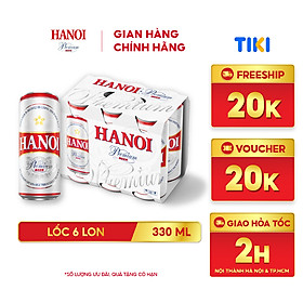 Lốc 6 lon Bia Hanoi Premium (330ml/lon)